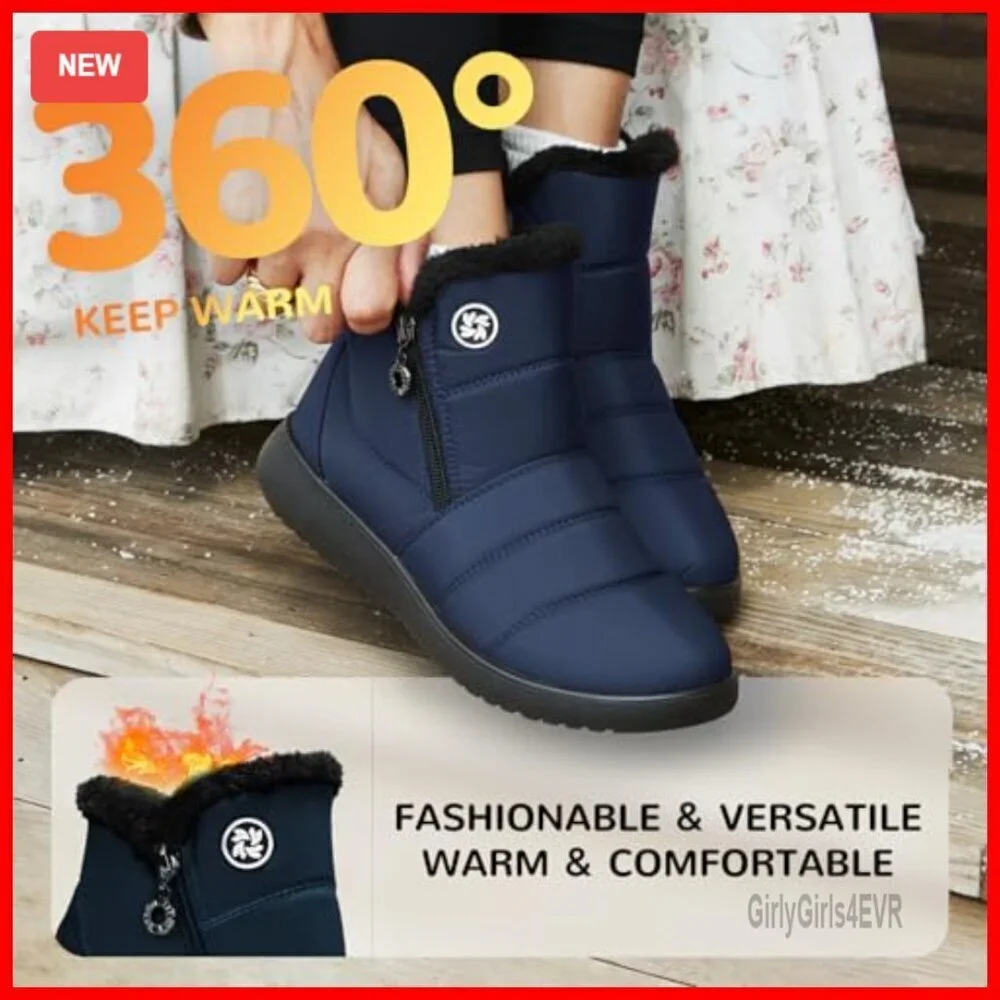 Waterproof Winter Snow Boots with Warm Fur Lining Ankle Booties